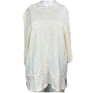Anthropologie AKEMI + KIN Shirt Women Sz S Ivory White‎ Crochet Sleeve Tunic Top